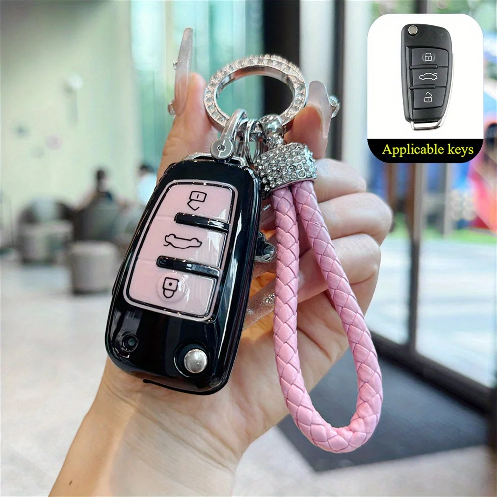 Fashion TPU Car Remote Key Case Cover for Audi A1 A3 8P A4 A5 A6 C7 A7 S3 S7 S8 R8 Q2 Q3 Q5 Q7 Q8 SQ5 TT RS3 RS6 Keychain
