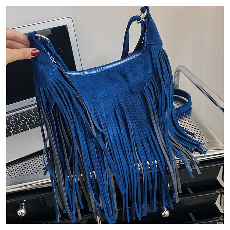 2022 Vintage Style damskie torebki na ramię Suede Tassel crossbody torby moda damska torebki 4 kolory Drop Shipping