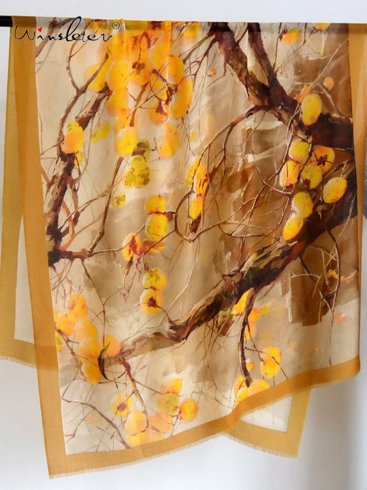 

Winsleter-Женский элегантный шарф из 100% шерсти, 200*100 см с принтом хурмы, подарки для мамы, модные повседневные шарфы-шали, осень 2023 A58446CC