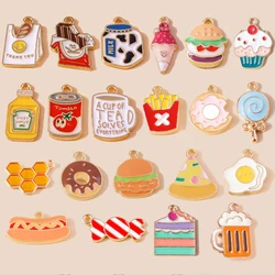 Leslie 10pcs Cute Enamel Food Charms Hamburg French Fries Pizza Milk Cake Chocolate Pendant For Bracelet Handmade Jewelry Making