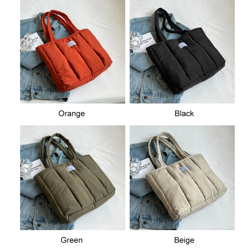 Casual Shoulder Bag Large Capacity Women Shoulder Tote Cotton Padded Solid Color Soft Portable Designer for Office Travel