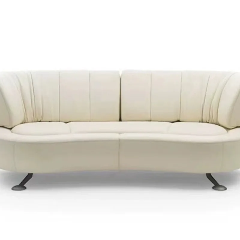 

Slide sofa 360 degree rotating backrest curved push-pull small apartment double triple black leather sand