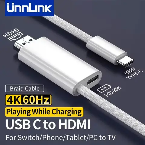 PD 충전 Thunderbolt 3 유형 C 전화-TV 변환기가 포함된 4K USB C-HDMI 케이블 연결 해제 iPhone15/16 MacBook Samsung Dex