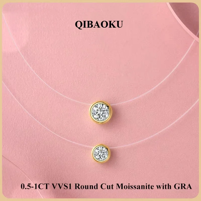 FCGJHW Bezel 0.5-1CT Moissanite Pendant Necklace for Woman Man S925 Silver Fishing Line Marquise Oval Diamond Necklaces 2026