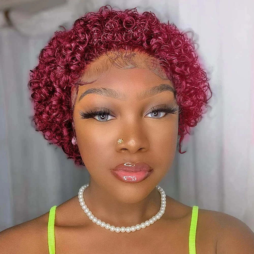 Brazilian Curly Burgundy Lace Front Wig 613 Short Hair Blonde Wig Bob 13x4 99J Curly Colored Human Hair Wig Pixie Cut Wig