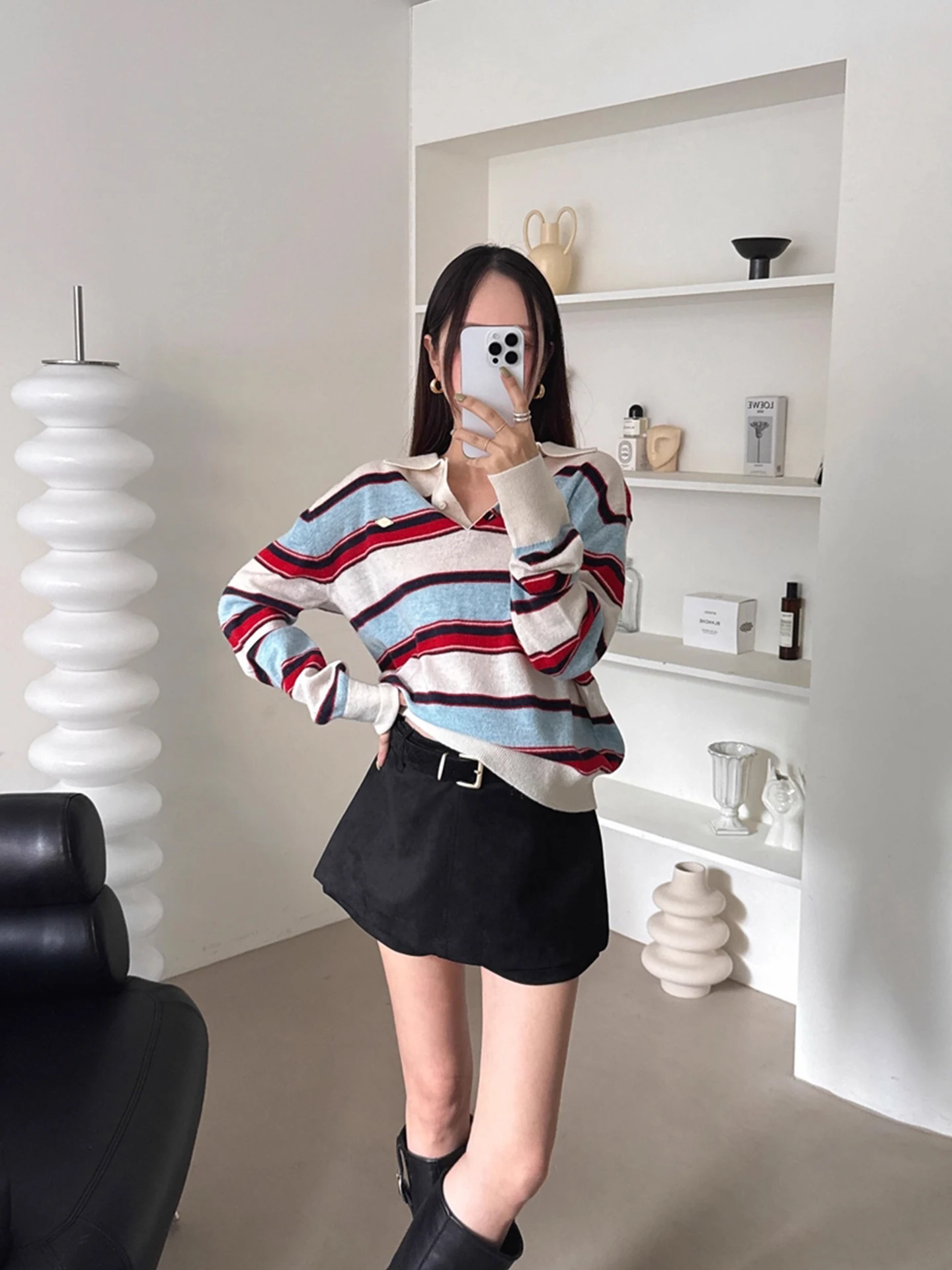 

Anti-Aging Ne Striped Base irt Sweater Women's Autumn Winter Loose Thin Color Blo Knitted Top Korean Sle Long Sl...