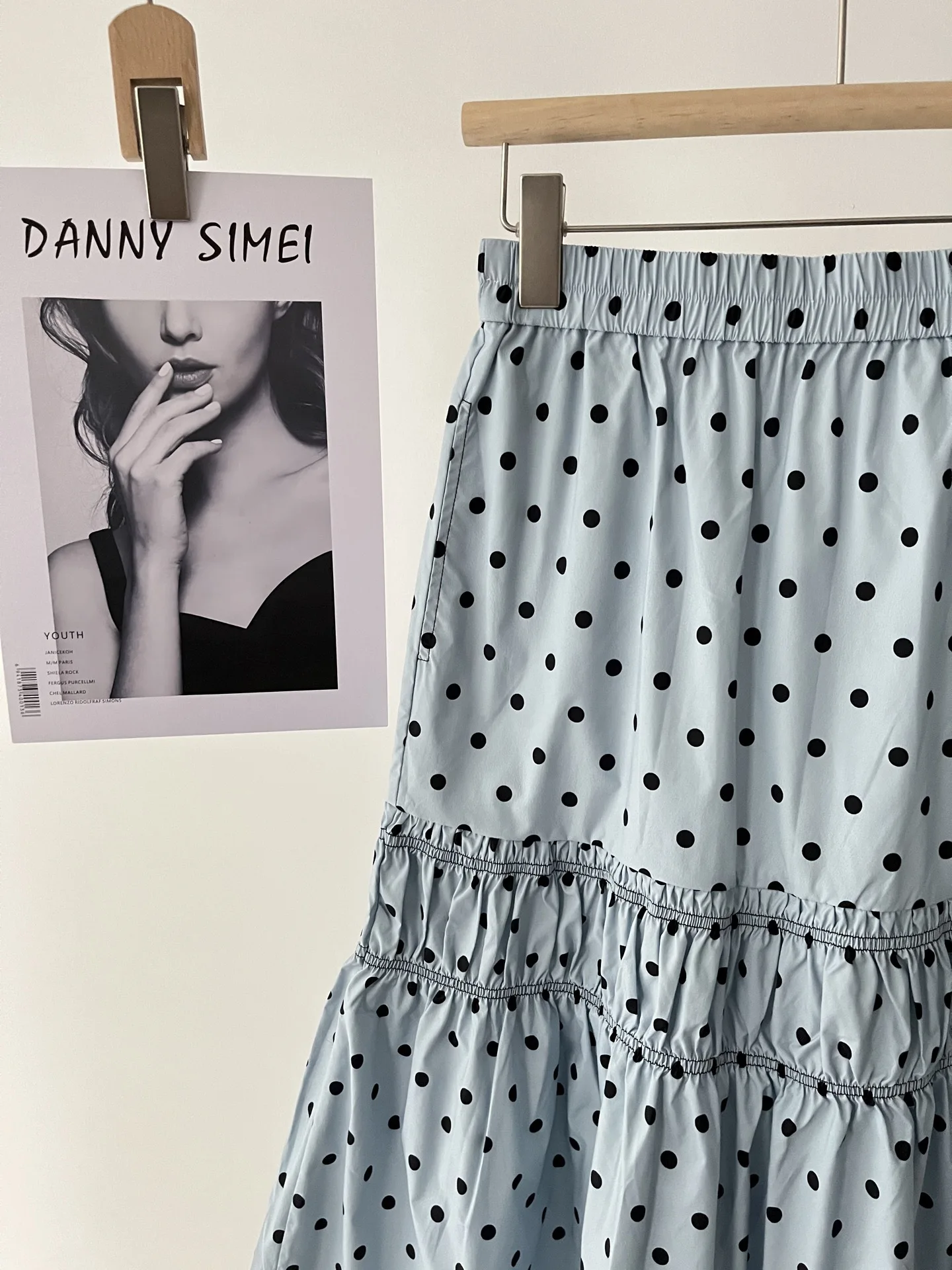 Vintage romantic fashionable pale person pleated splicing polka dot blue skirt long dress women's summer 030-0959