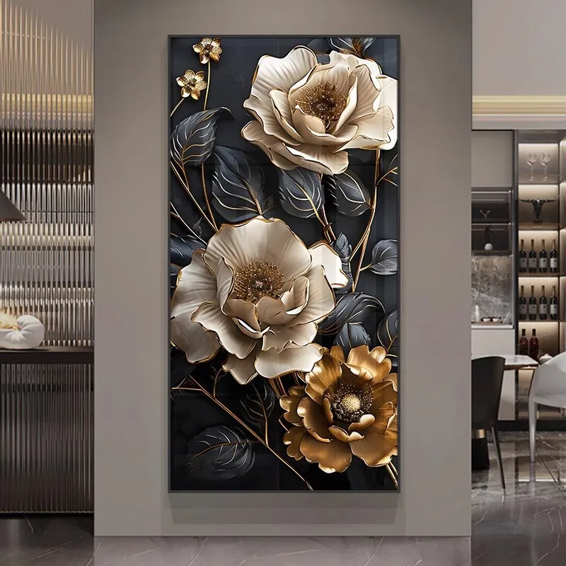 Light Luxury Entrance Door LED Decoration Painting Atmosphere Corridor Corridor Wall Hanging Painting Floral Mural Painting Lamp