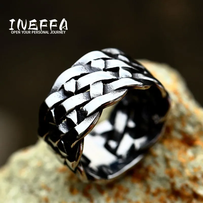 INEFFA Nordic Viking Celtic Knot Stainless Steel Ring Vintage StyleTitanium Steel Rings for Men Jewelry Size 7/8/9/10/11/12/13