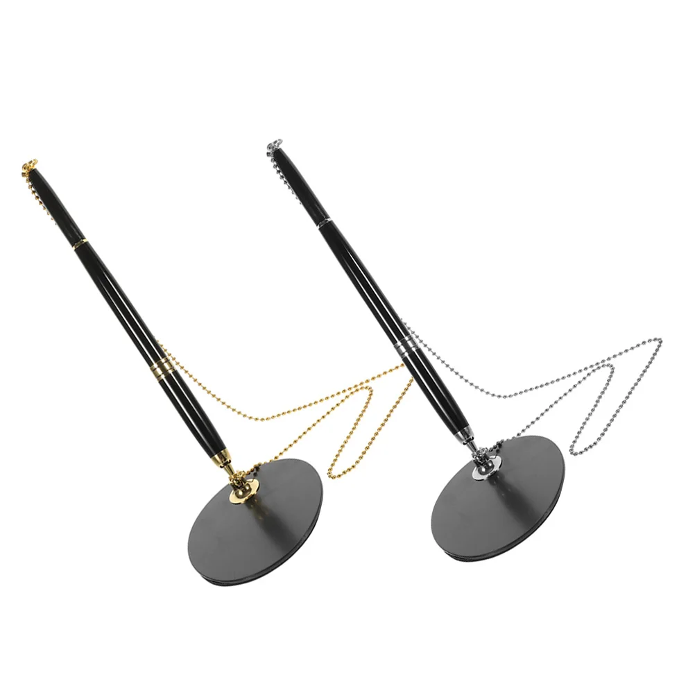 

2Sets Black 0.5mm Ballpoint Pen Metal Chain Base Stand Desk Counter Office Signature Pen Guestbook Reception Security