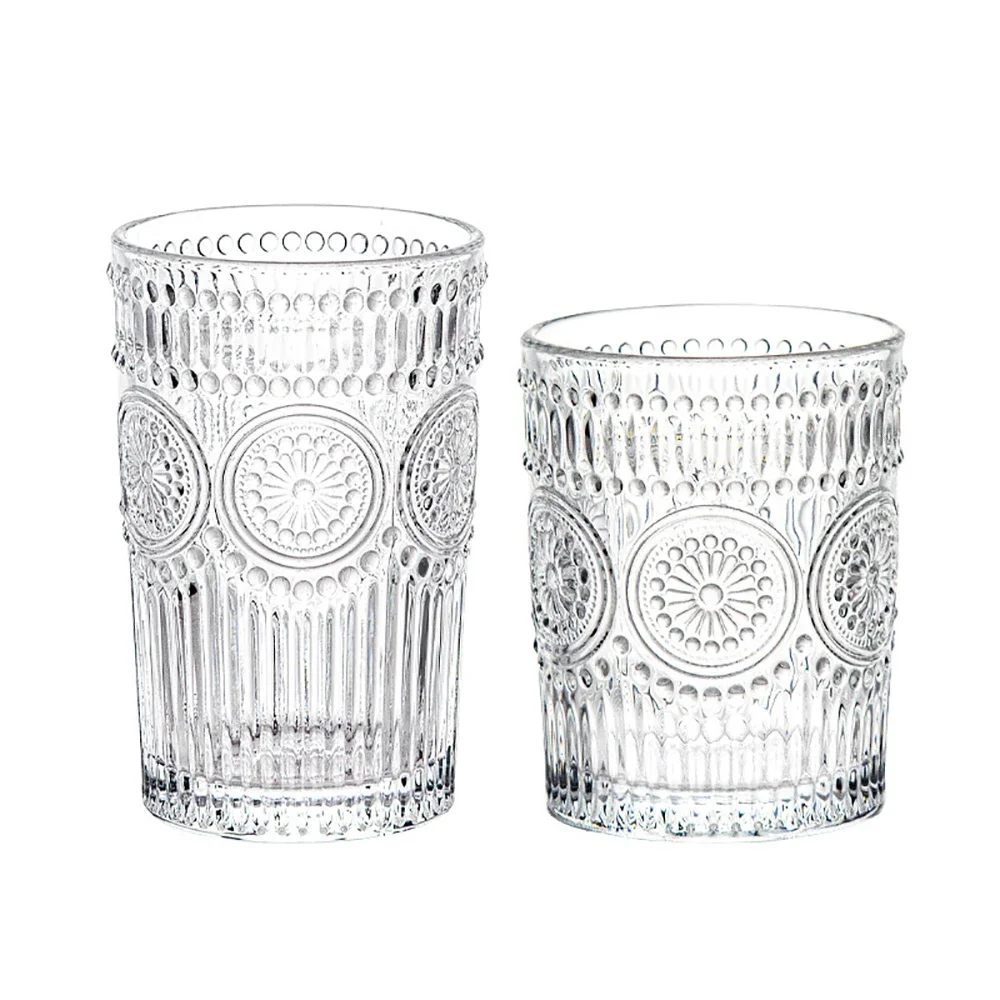 Nordic Style Sunflower Water Cup Transparent Retro Relief Glass Cup Breakfast Cold Drink Cups Milk Juice Cup Drinkware