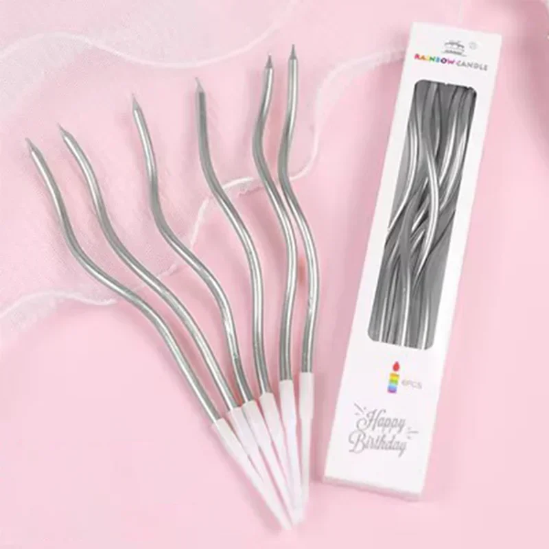 6PCS  Birthday Curved Cake Candles  Baby Shower Gender Reveal Cupcake Decorating Candle Toppers Wedding Party Decorative