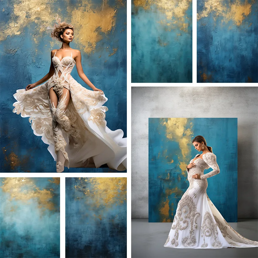 Mehofond Photography Background Blue Gold Texture Abstract Adult Birthday Wedding Maternity Portrait Decor Backdrop Photo Studio