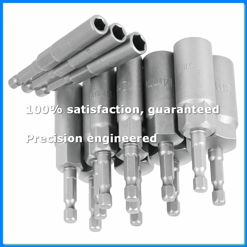 14Pcs Hexagonal Sockets Set, 6-19mm Deep Socket Adapter Kit Hex Shank Nut Driver Bits Set Quick Change Nut Setter-A49I