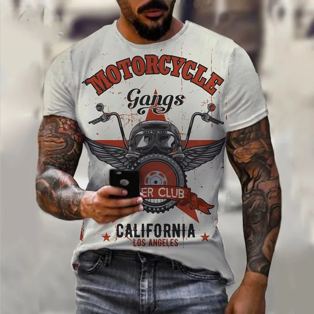 Men\'s T Shirts 3D Motorcycle Print T-Shirts Hip Hop Trend Vintage Clothes Biker Racing Tees Outdoor Ride Sports Short Sleeve Top