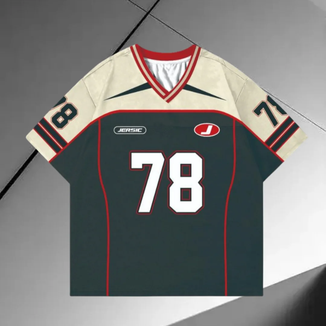 

Jersey retro rugby letter 78 print red sports fashion men's and women's short sleeves children's same personalized streetwear