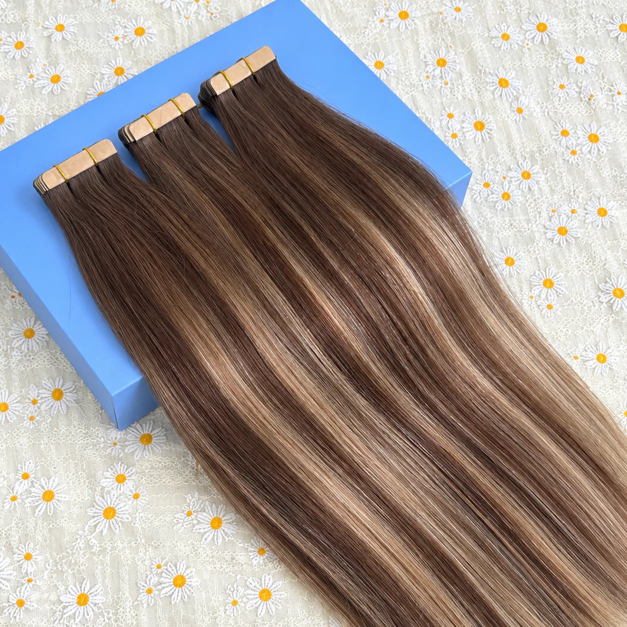 Highlight Ombre Tape in Hair Extensions Human Hair Seamless Invisible Straight Hair 21Pcs/Pack Brazilian Natural T427/P4 Colored Skin Weft Tape PU Pure Hair 16-24 Inch 100% Human Hair For Women