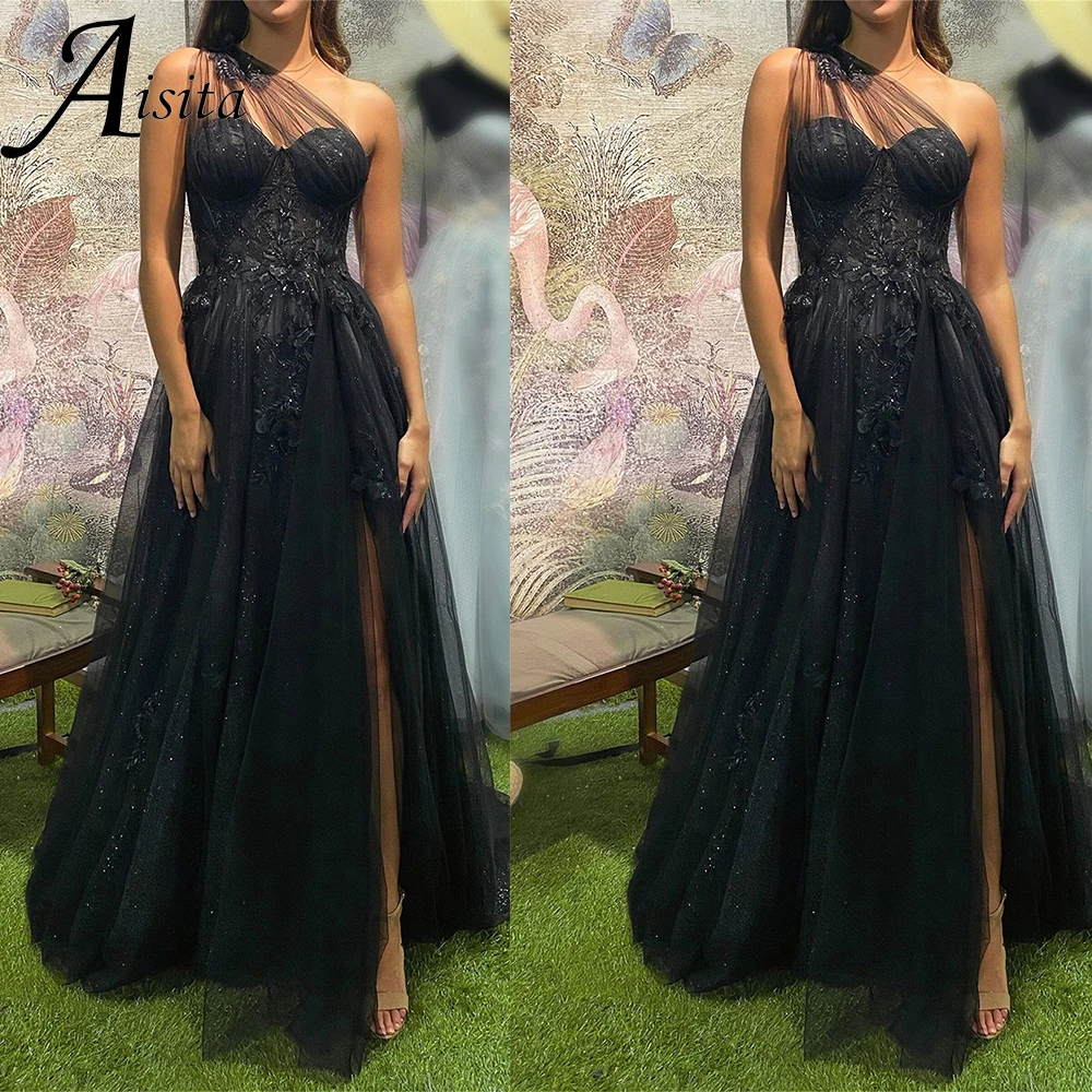 Vestido de fiesta de princesa brillante con abertura lateral de tul, vestido de un hombro, vestido de fiesta Formal Sexy