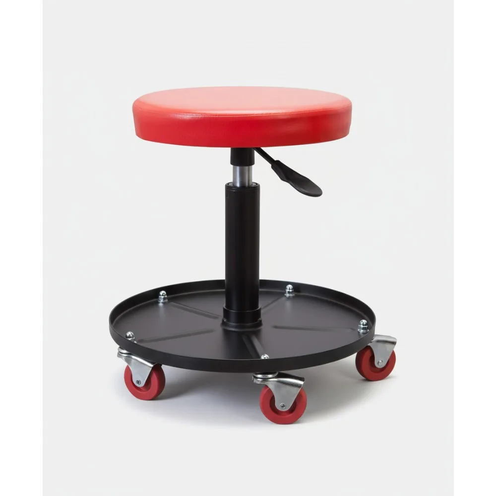 

Heavy Duty Rolling Pneumatic Mechanic Stool with Tool Tray, Adjustable Height Garage Seat for Car Repair, Red