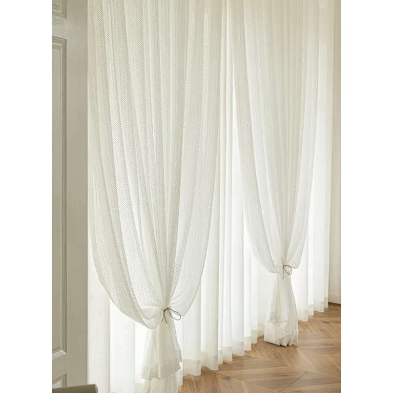 Light Luxury French Hollow Herringbone Lace Curtains Living Room Bedroom Balcony Curtains