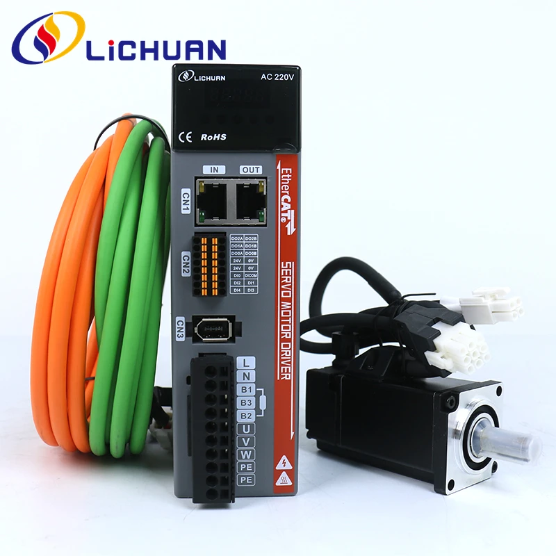 EtherCAT Lichuan 100W AC Servo Motor Driver 220VAC 0.32Nm 3000rpm Servomotor for CNC 17bit incremental/absolute encoder