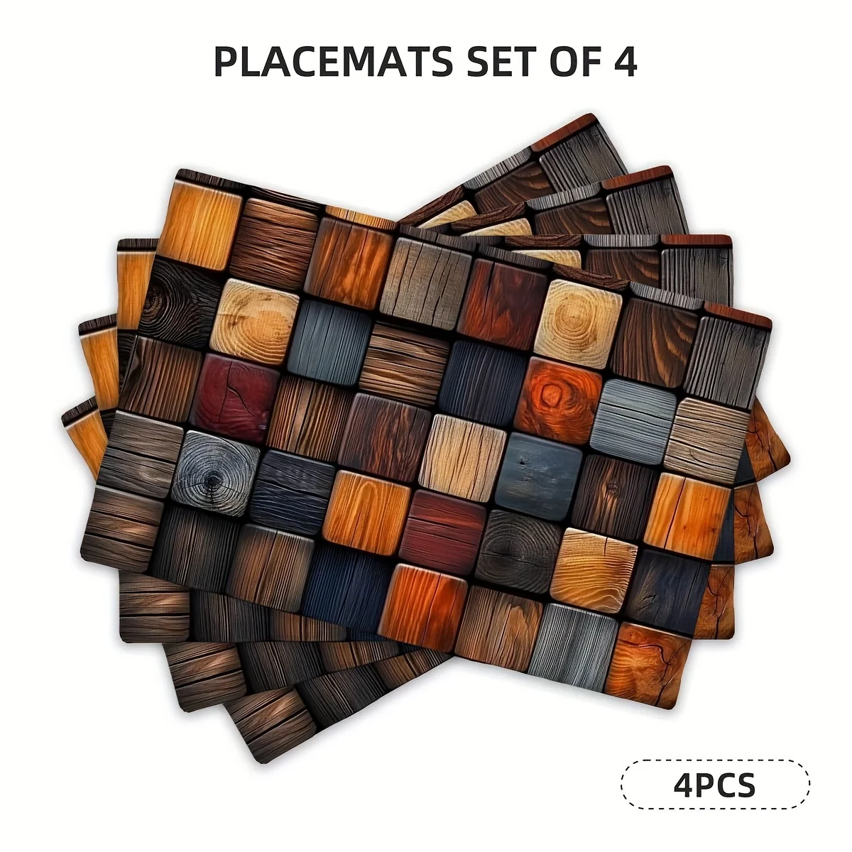 4pcs Vintage Oil‑Painting Plaid Placemat Set, Washable Country‑Style for Festive Seasonal Home Kitchen Dining Table Decor