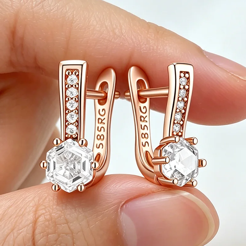 Kinel Einfache Tropfenohrringe in 585er Roségoldfarbe für Damen, modische Accessoires mit natürlichem Zirkon, hochwertiger Braut- und Hochzeitsschmuck