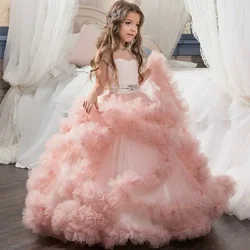 Flower Girl Dress Princess New Long Dress Girls' Puffy Summer Piano Show Performance Wedding Party Events Party Dresses