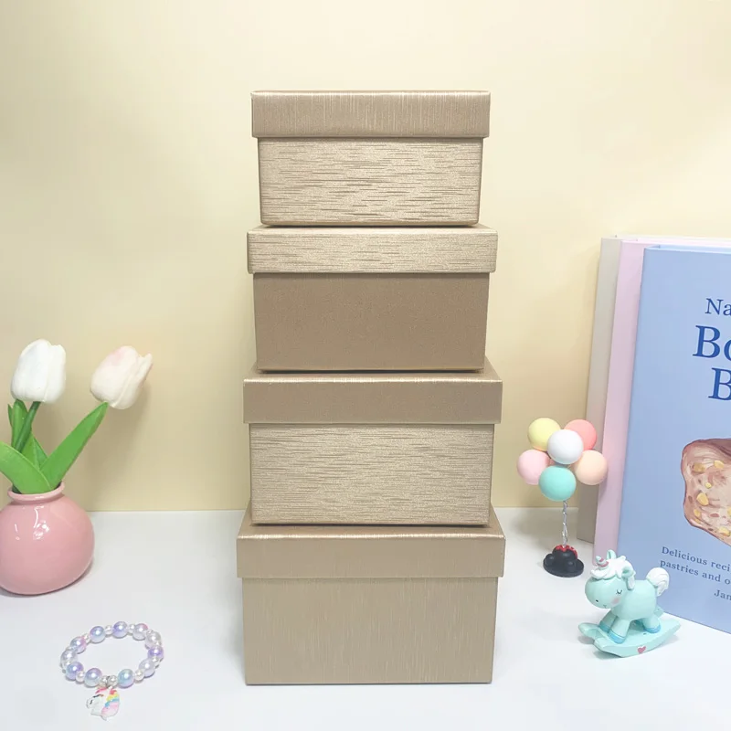 

4PCS Luxury Khaki Gift Box Lid Bridesmaid Boxes Wedding Birthday Gift Packaging Box Valentine's Day Best Man Proposal Box S041