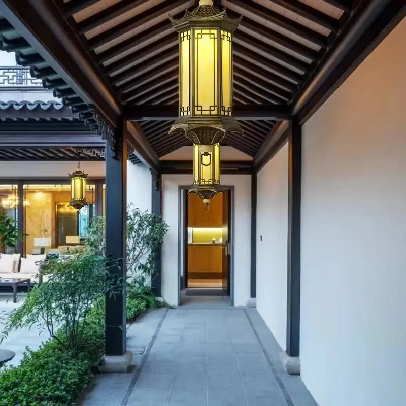 New Chinese style outdoor antique lantern outdoor courtyard garden palace pavilion corridor villa gate waterproof chandelier