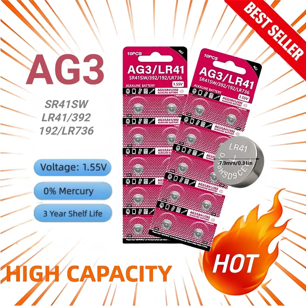 2-50PCS LR41 AG3 1.55V Alkaline Battery, L736 392 384 192 Button Cell for Watches Medical Devices
