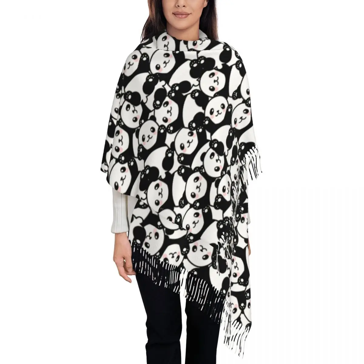 

Модный аниме милый шарф с кисточками в стиле панды по индивидуальному заказу, женские зимне-осенние теплые шали, женские шарфы Kawaii