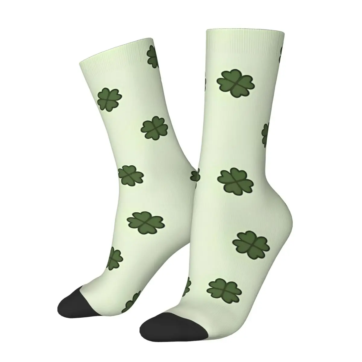 Autumn Winter Harajuku Unisex Green Lucky Clover Socks St Patricks Day Shamrock Four Leaf Clover Non-slip Basketball Socks