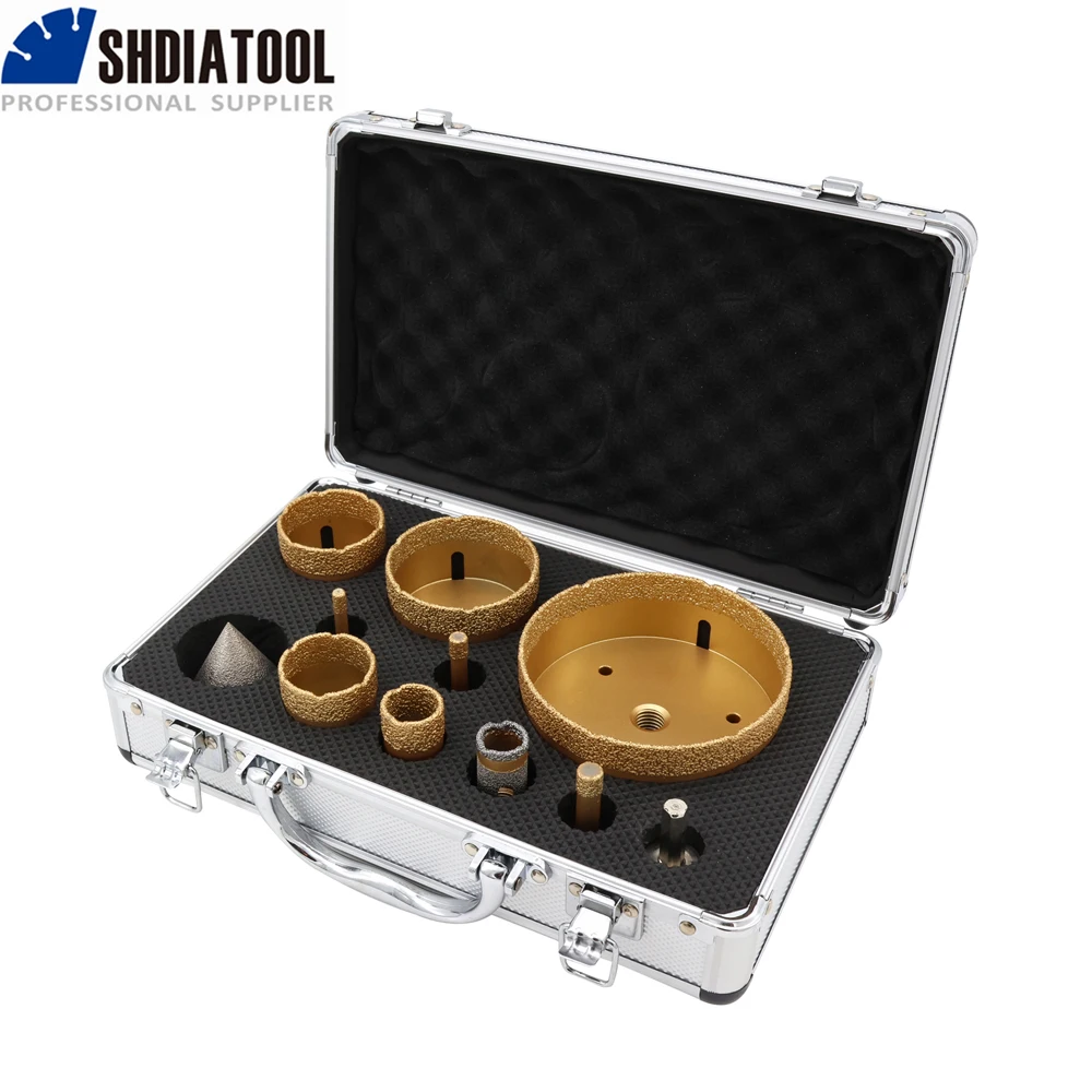 SHDIATOOL 11pcs Diamond Drill Bits Set 6-110mm M14 Hole Saw Core Bits+20mm Drilling Milling Crown+50mm Diamond Chamfer+Adapter