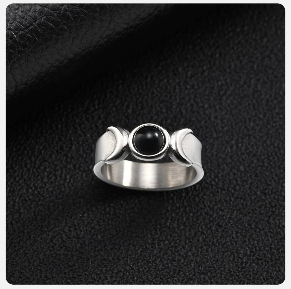 Vnox Dreifachmond-Göttinnenring für Männer, Edelstahl, Schwarzer Onyx, Wicca-Pagener-Amulett-Ring, Retro-Schmuckgeschenk, Größe 7-12 – Detail 7