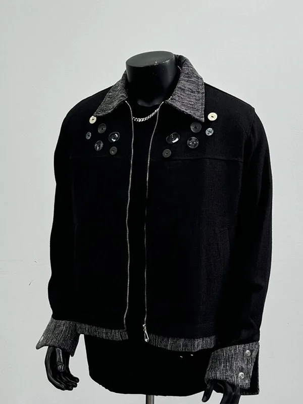 

Мужская куртка в американском уличном стиле с множеством пуговиц и воротником, дизайн с цветовыми блоками, без капюшона, осенняя модная верхняя одежда