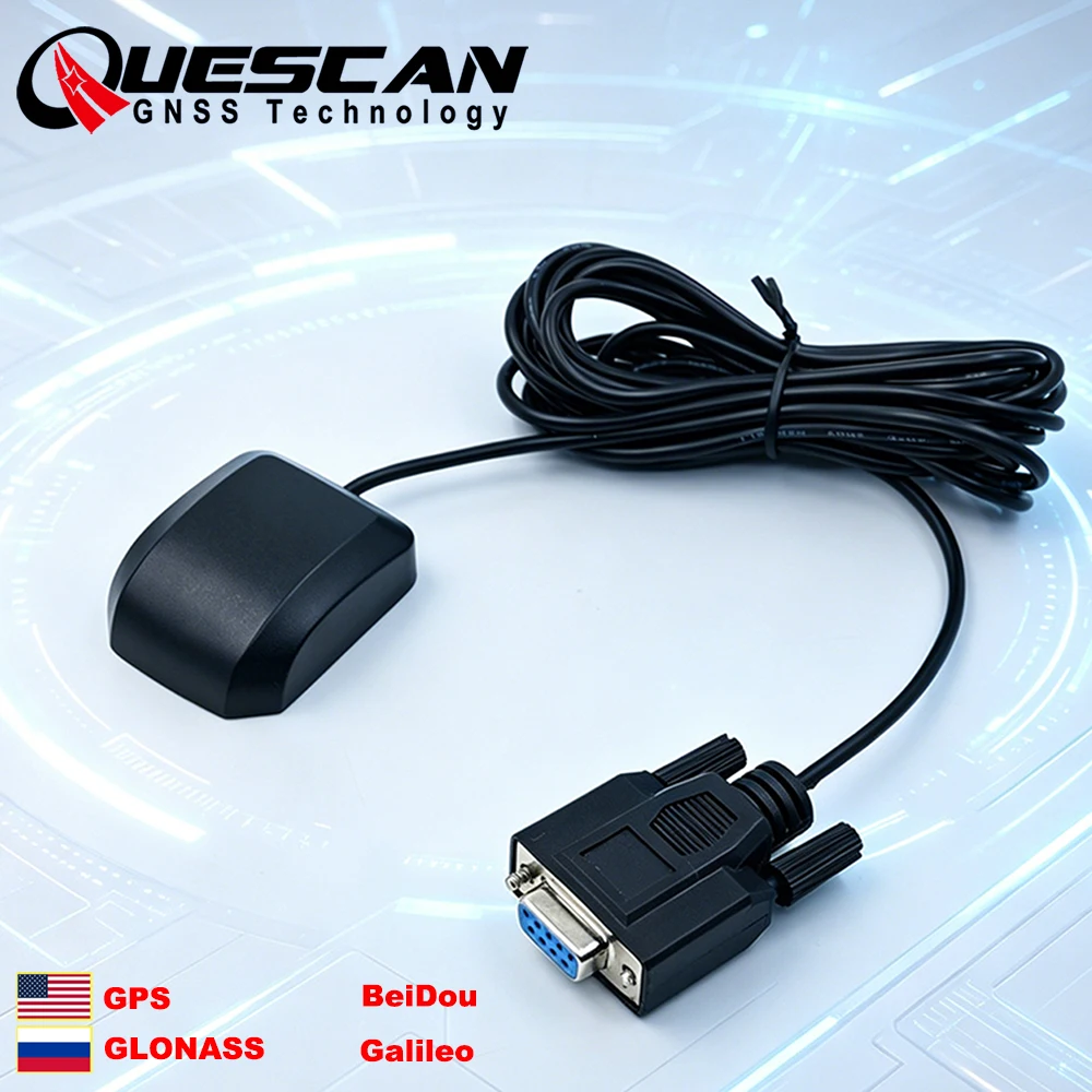 QUESCAN 5V Serial RS232 DB9 GPS GNSS Receiver NMEA 0183 GPS Galileo GLONASS BeiDou Antenna Module for Industrial Control