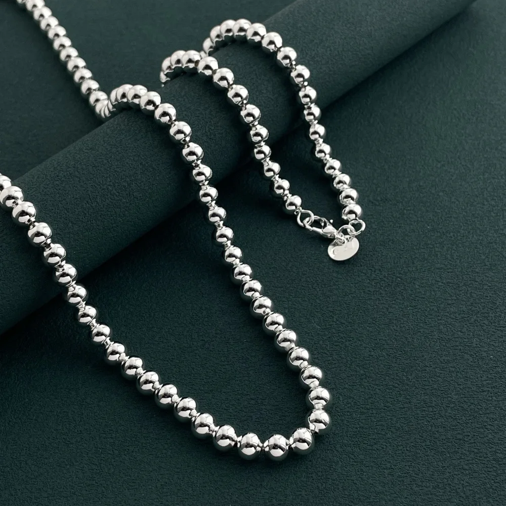 925 Sterling Silber Schmuckset 6 MM buddhistische Perlen Halskette Armband Set Damenmode einfache Geburtstag Hochzeit Schmuck Geschenk – Detail 7
