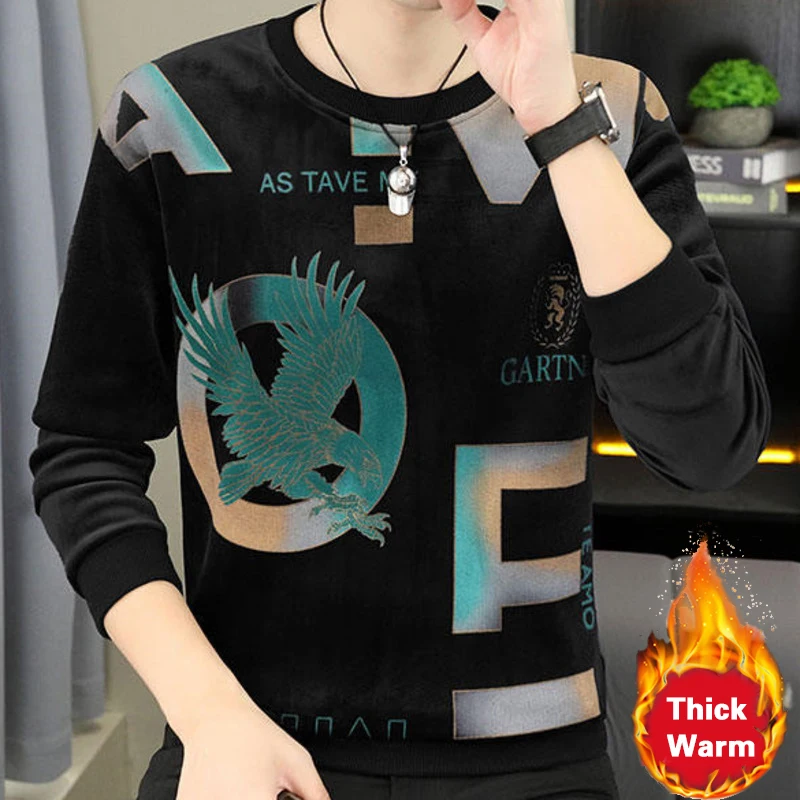 

Осень-зима, бархатный теплый флисовый свитшот с буквенным принтом Me, двухслойный утолщенный мужской топ, королевская футболка, мужской режим Homme 2025