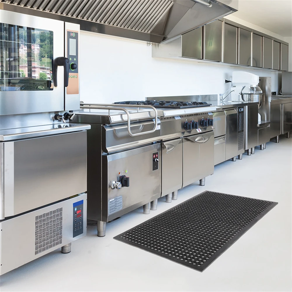 Bar Kitchen Industrial Multi-functional Anti-fatigue Drainage Rubber Non-slip Hexagonal Mat 150*90cm