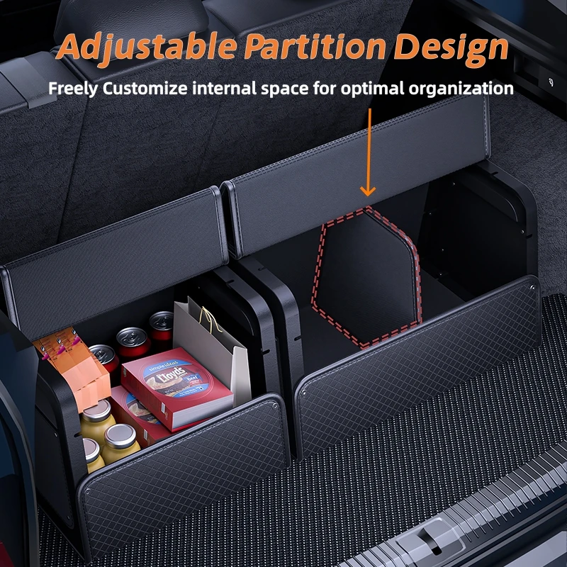 Kofferraum-Organizer mit 4-Punkt-Magnetverschluss – PU-Leder, verstärkter ABS-Rahmen, passend für SUV, Limousine und Heimgebrauch – Detail 4