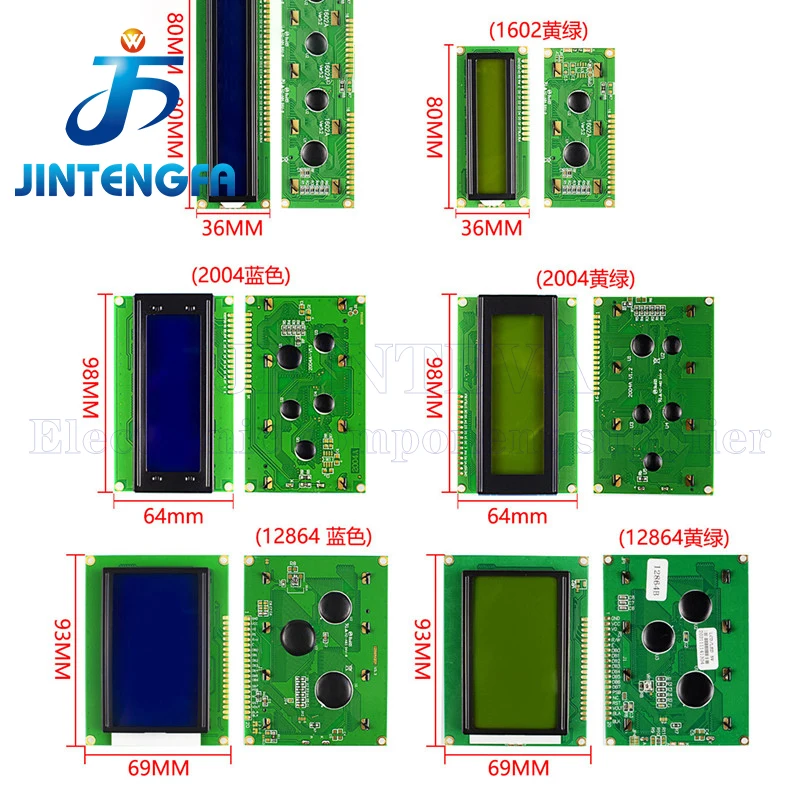 LCD1602 LCD 1602 2004 12864 modulo Schermo blu verde 16x2 20X4 Modulo display LCD caratteri HD44780 Controller luce blu nera