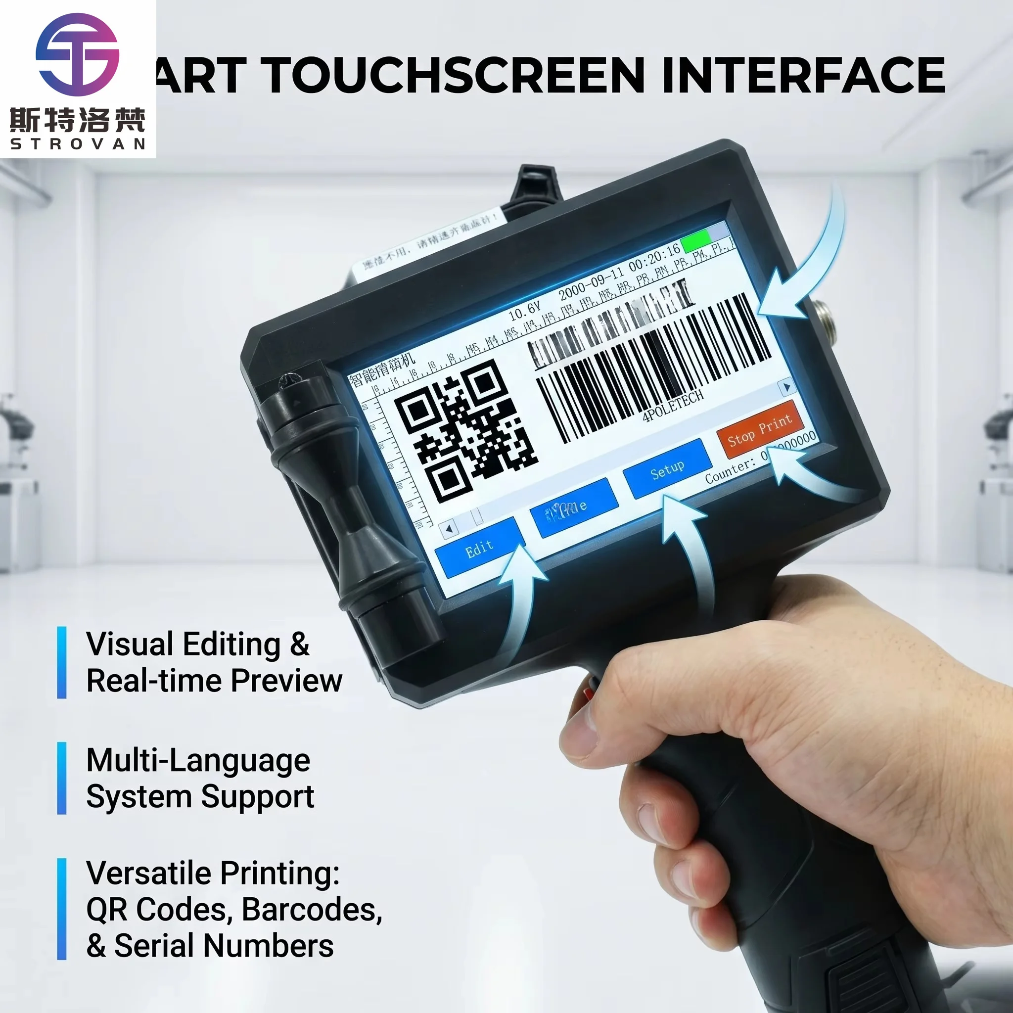New 25.4mm Mini Batch Plastic Hand Held Portable Logo Printer Handheld Inkjet Jet Machine Date Inkjet Printers