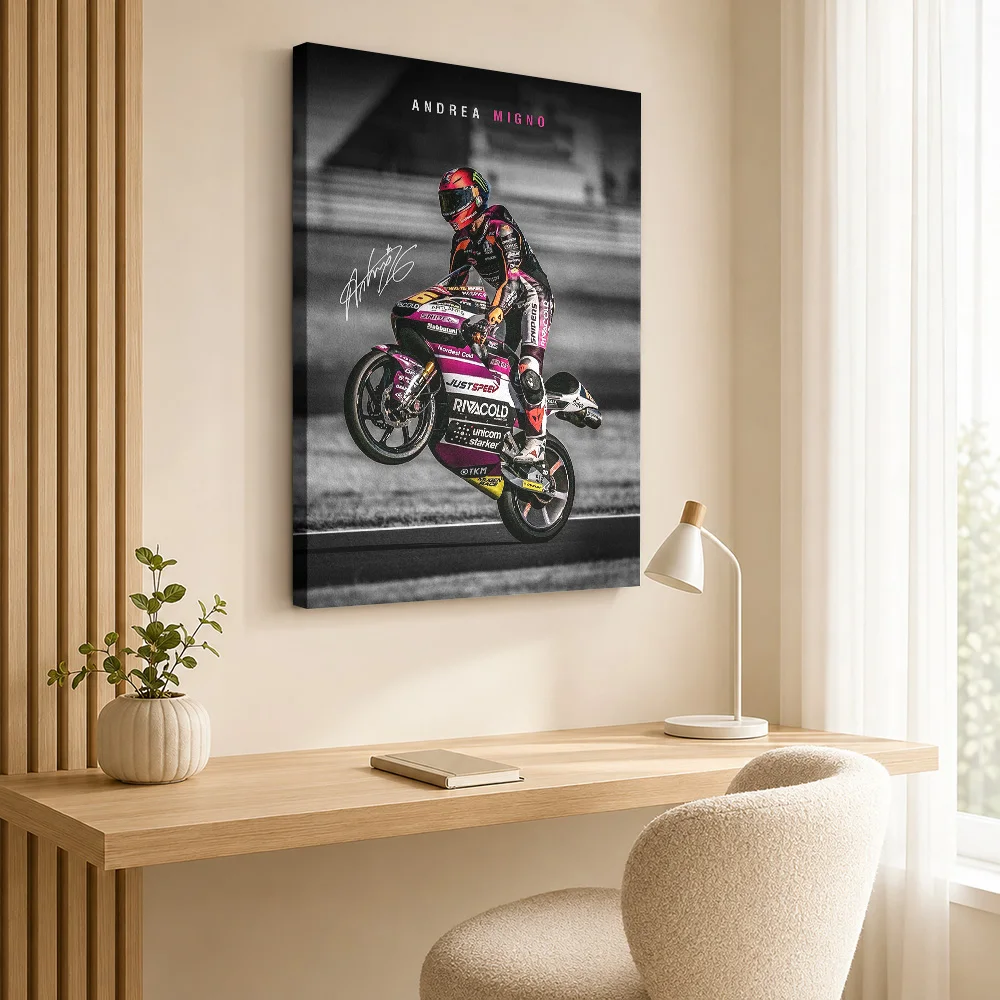Andrea Migno Motorcycle Framed Canvas Print Poster Custom Retro Automotive Wall Art for Man Cave Decor Ready to Hang Home Gift