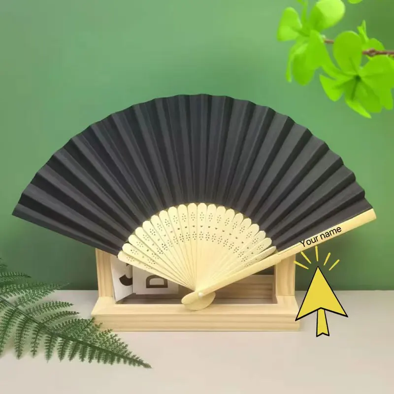 Summer Hand-Cranked Folding Fan, Personalized Custom Hand-Cranked Fan, Black, Bamboo Paper Fan, a Must-Have Item for Outdoor Trips, Summer Fan Gift Set, Includes Mesh Bag and Thank You Card, Can Also Be Used as Wedding Favors, Graduation Season Gifts, Etc