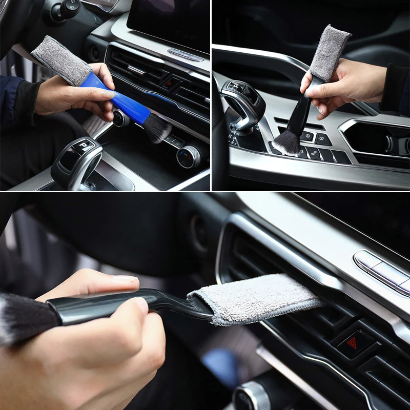 2Pcs Car Cleaning Tools Air Conditioning Air Outlet Cleaning Dust Removal Soft Brush Multifunctional Auto Interior Cleaning Tool