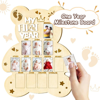 My First Year Wooden Photo One Year Birthday Milestone Photo Board Bear Shaped 12 Monthly Picture Frame Baby Sign 1st Birthday