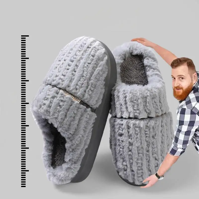 

Large Size 40-51 Winter Men Slippers Warm Furry Slippers Indoor Home Bedroom Cotton Shoes Men Fur Plush Slides Flip Flop