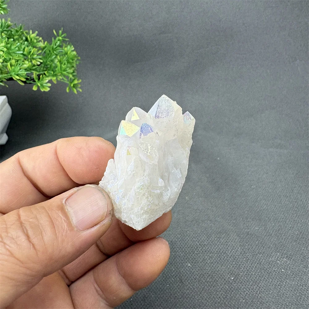 Natural White Crystal Cluster Angel Aura Quartz Stone Electroplated Reiki Healing Crystal for Room Decor Mineral Energy