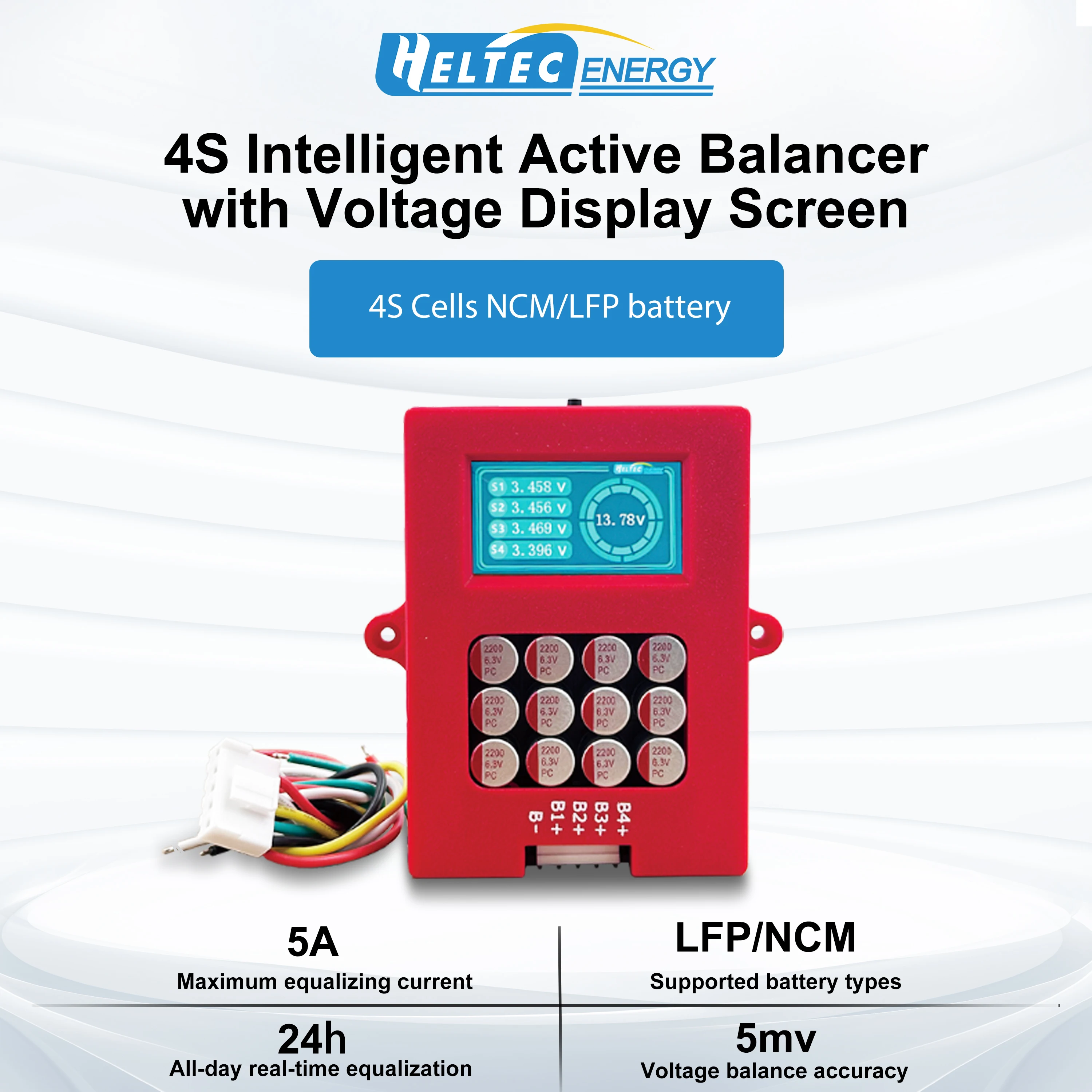 Heltecbms 5A Lipo/LiFePO4 Active Balancer 4S 6S 8S with Voltage Display 12V Lithium Battery Energy Transfer Active Equalizer